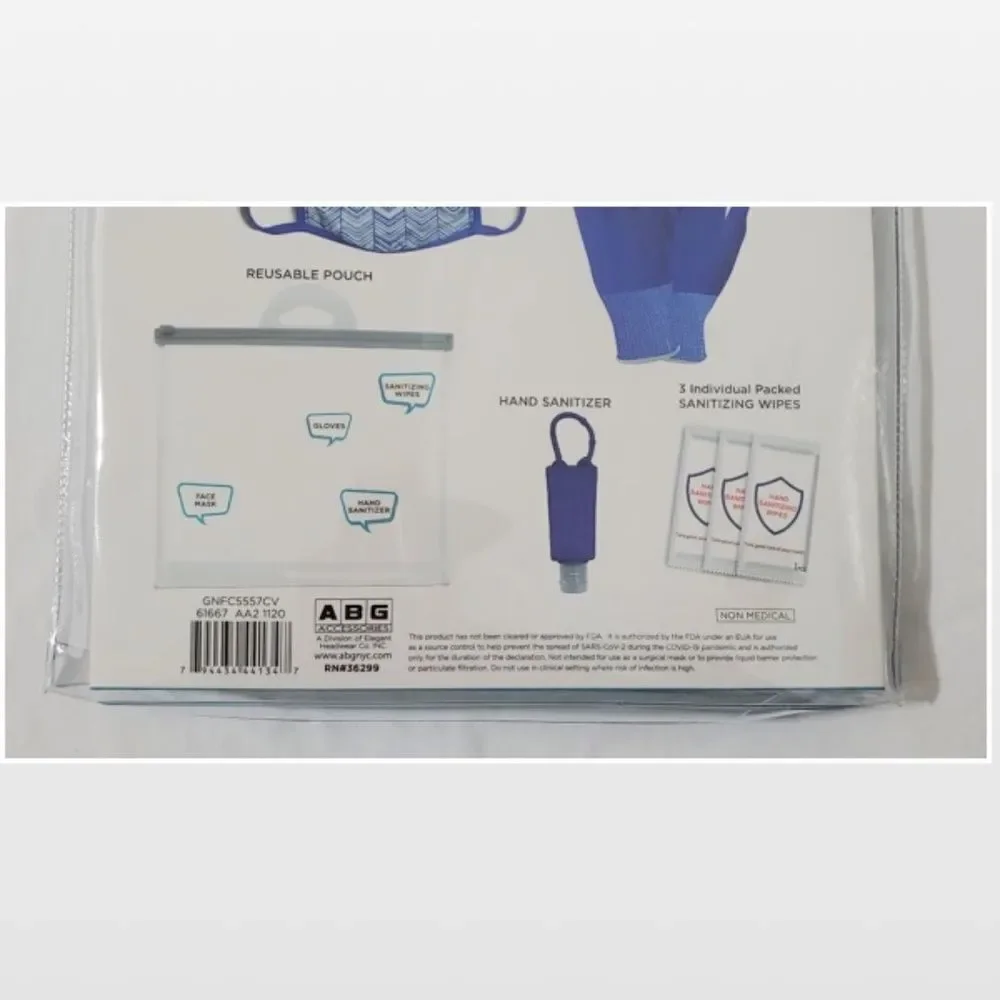 New ABG Accessories Mask Gloves Wipes Adult Travel Kit Grey White 8 Piece NWT